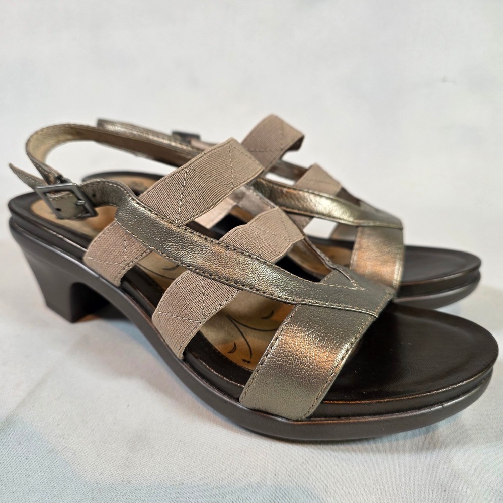 Abeo Gwynn Womens 7‎ Metallic Champagne Leather Heels Adjustable Comfort Sandals